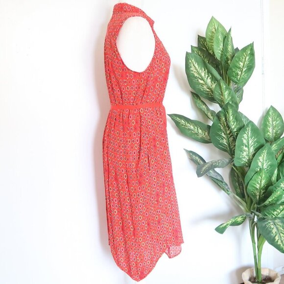 Anthropologie Maeve Vicki Red Sleeveless Button-down Shirt Dress Red Geometric 9 - Picture 9 of 16